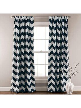 Light Filtering Chevron Window Curtain Panels, 84"x52", Black, Set of 2 - Home